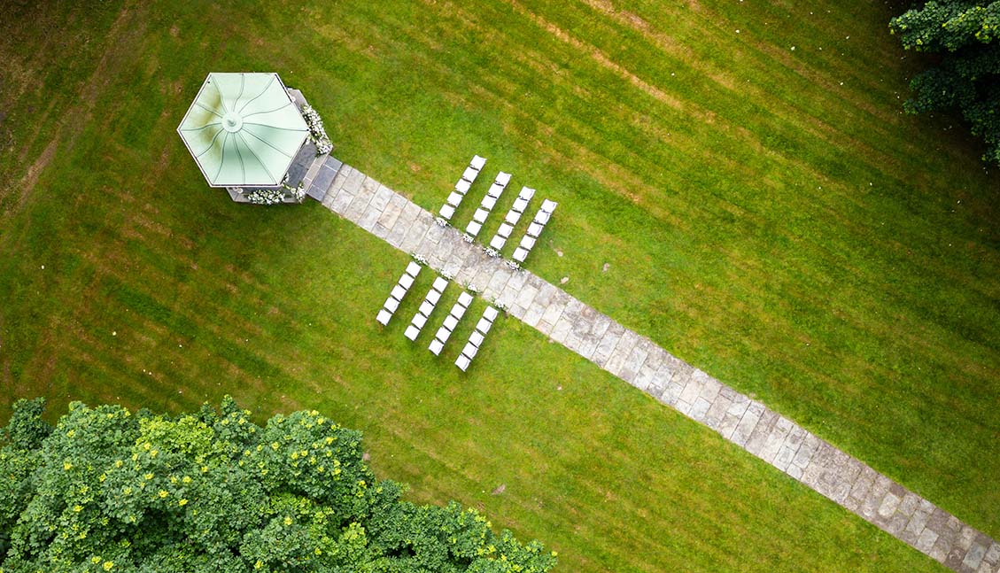 Pagoda shot from above.